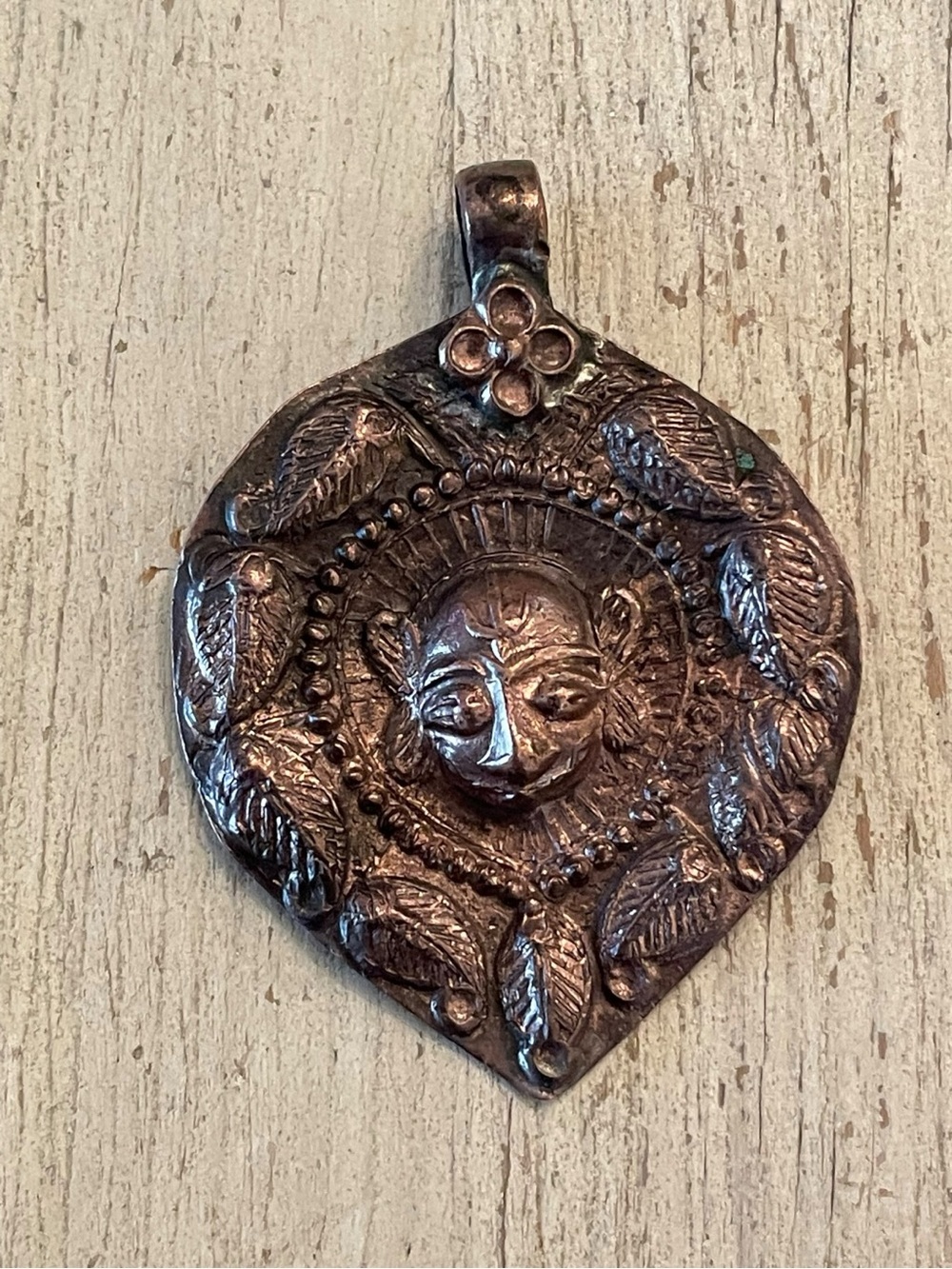 Vintage Indian Tribal Copper Deity Amulet Pendant 2"